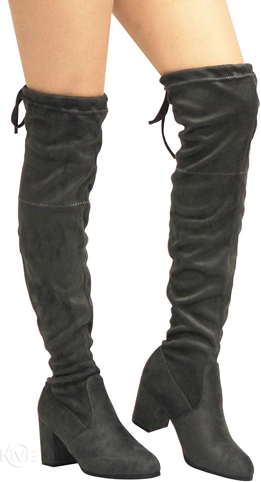 MVE Zapatos para Mujer Elegantes para Siempre por Encima de la Rodilla, Muslo, tacón Alto de Bloque bajo