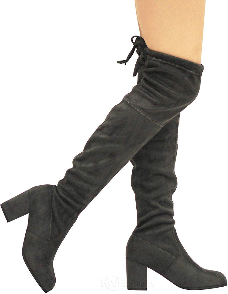 MVE Zapatos para Mujer Elegantes para Siempre por Encima de la Rodilla, Muslo, tacón Alto de Bloque bajo