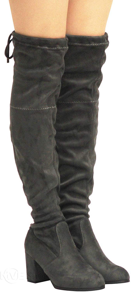 MVE Zapatos para Mujer Elegantes para Siempre por Encima de la Rodilla, Muslo, tacón Alto de Bloque bajo