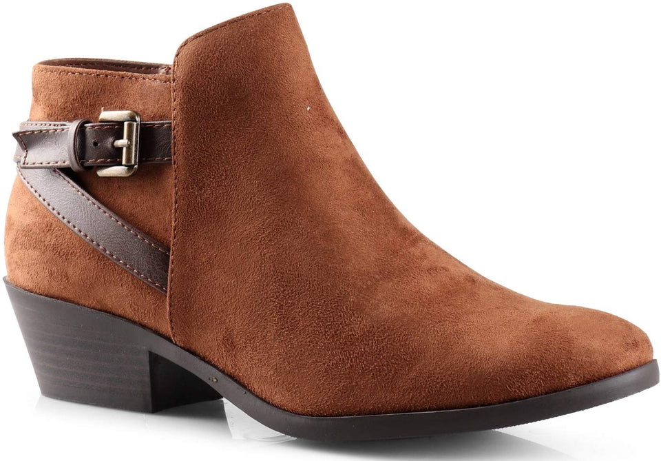 Soda Choya Women's Faux Suede Back Strap Buckle Accent Bootie