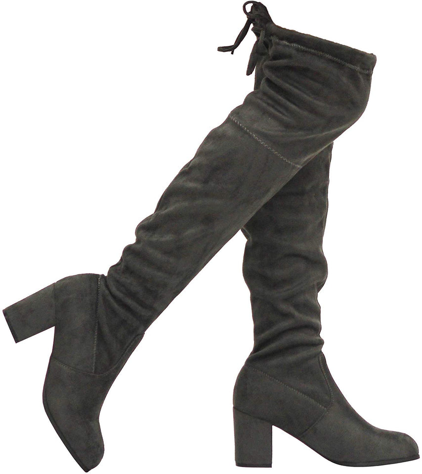 MVE Zapatos para Mujer Elegantes para Siempre por Encima de la Rodilla, Muslo, tacón Alto de Bloque bajo
