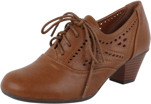 Refresh Women\'s London-01 Cutout Dressy Heeled Lace Up Oxford Shoe (7.5 B(M) US, Black)